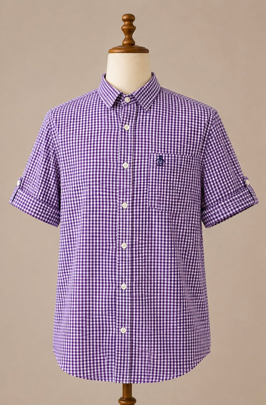 Original Penguin by Munsingwear Men’s Heritage Slim Fit Shirt | Medium | Purple Gingham | 100% Cotton