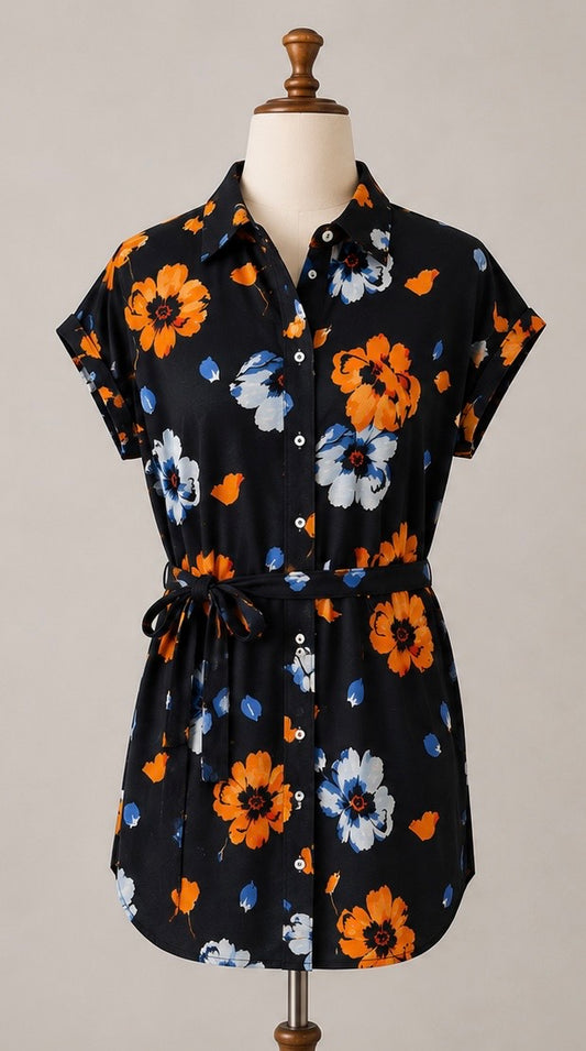 Laura Ashley Floral Shirt | Navy Multi | UK 12 | BNWT | 100% Cotton