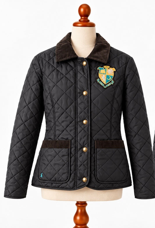 Joules Black Quilted Jacket with Floral Lining | UK 14