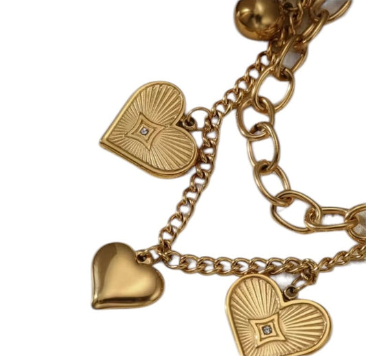 18k Gold Plated Double Chain Heart Bracelet
