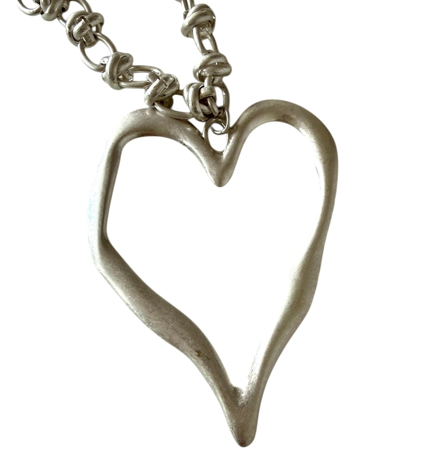 Statement Silver Tone Large Heart Pendant Necklace