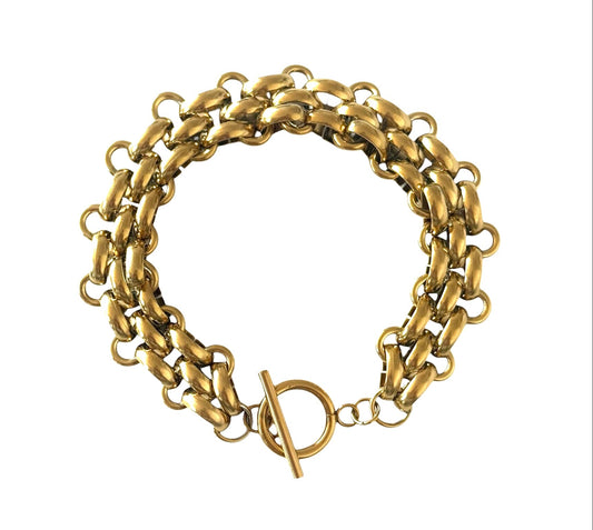 18K Gold Plated Flat Chain Toggle Bracelet
