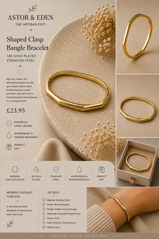 18k Gold Plated Shaped Clasp Bangle Bracelet