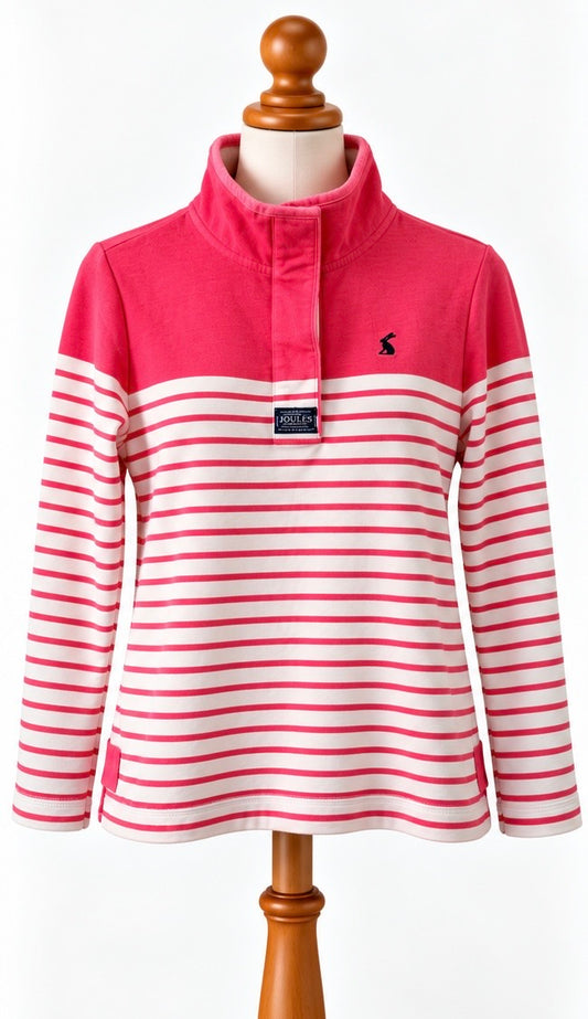 Joules Pink & White Striped Funnel-Neck Top | UK 12