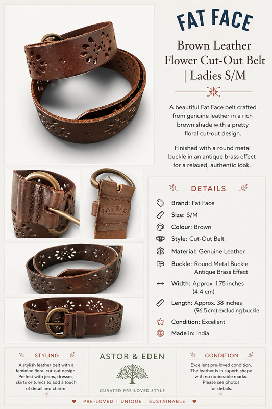 Fat Face Brown Leather Flower Cut-Out Belt