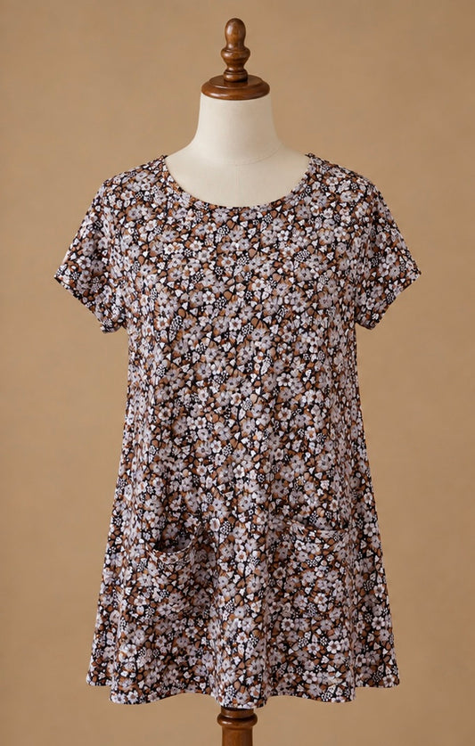 Seasalt Cornwall Drawing Book Top | UK 8 | Organic Cotton Blend Floral Pocket Tunic | Navy Multi