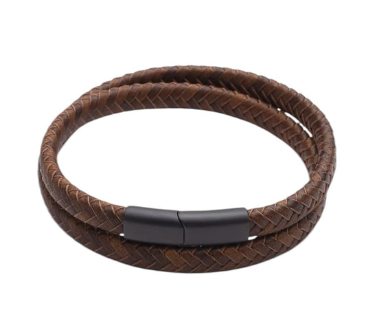 Understated Tan Double Wrap Leather Clasp Bracelet
