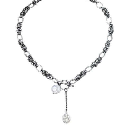 Ezra Miles Baroque Freshwater Pearl on Braided Stainless Steel Toggle Necklace