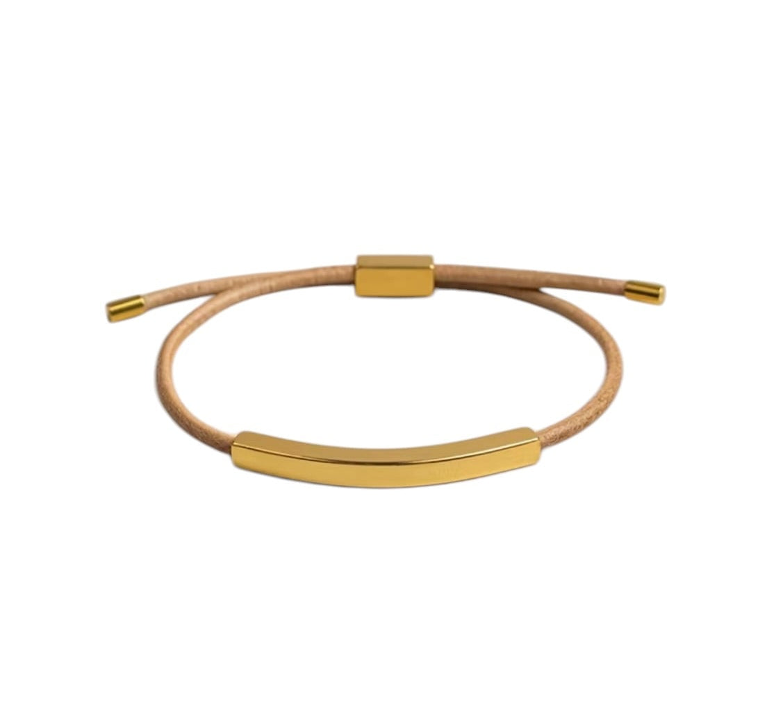 BLKSMTH Natural Cowhide Leather & 18k Gold Plated Adjustable Bracelet