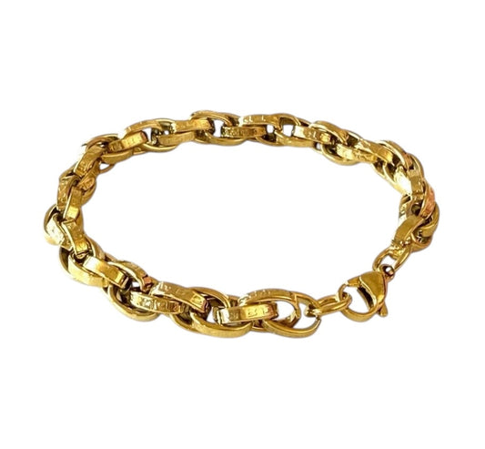 18K Gold Plated Thick HipHop Etched Chain Bracelet