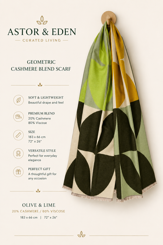 Astor & Eden | Geometric Cashmere Blend Scarf | Olive & Lime