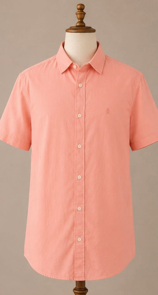 Original Penguin Heritage Slim Fit Stretch Shirt | Salmon Pink / Coral | Size Small