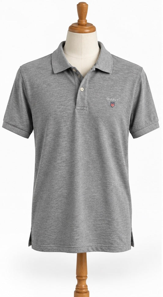 GANT Grey Textured Cotton Polo Shirt | Men’s | Size S