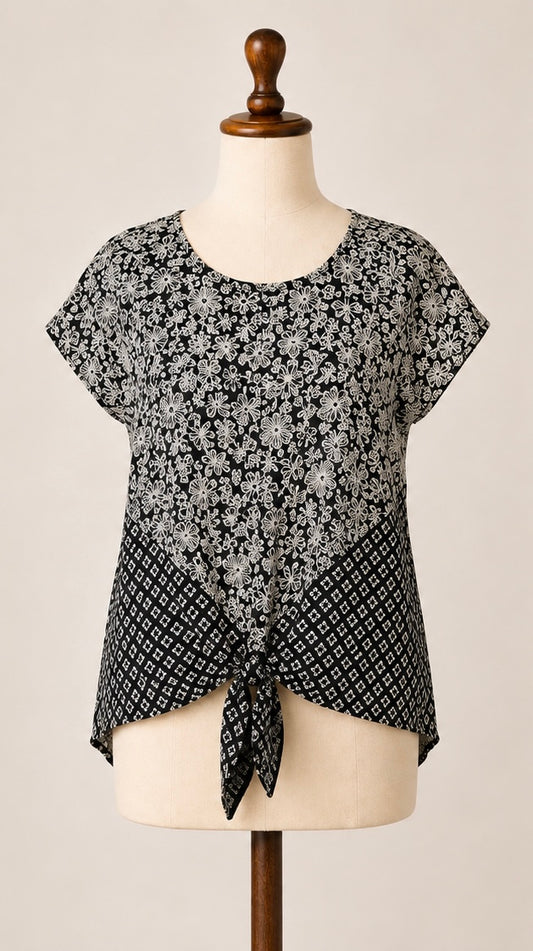 FatFace Women’s Top | UK 16 | Black & Cream Floral Print