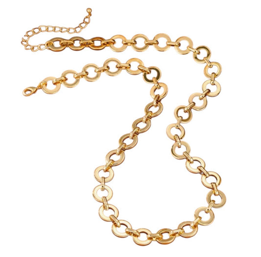 18k Gold Plated Circle Link Chain Necklace