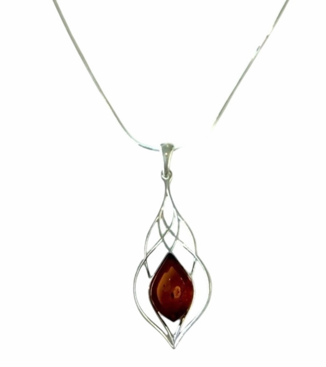 925 Sterling Silver Baltic Amber Teardrop Necklace