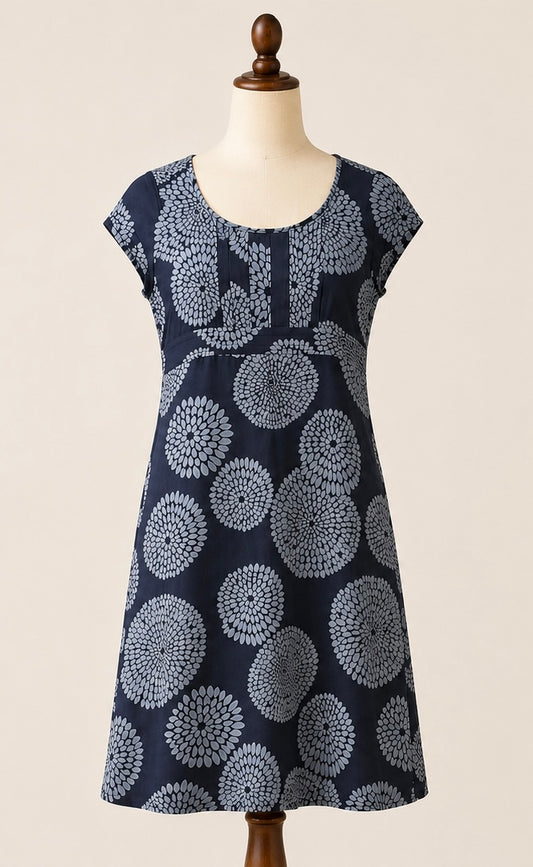 White Stuff Navy & Grey Floral Cotton Silk Dress | UK 10