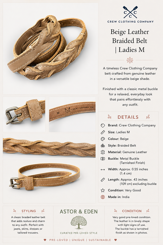 Crew Clothing Company Beige Braided Leather Belt