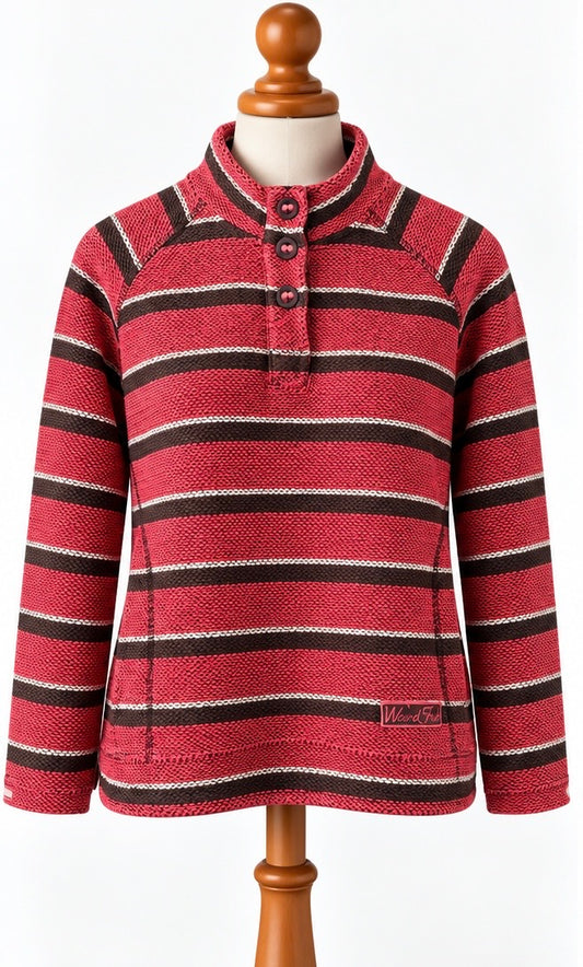 Weird Fish Red & Chocolate Stripe Half-Zip Top | Size L