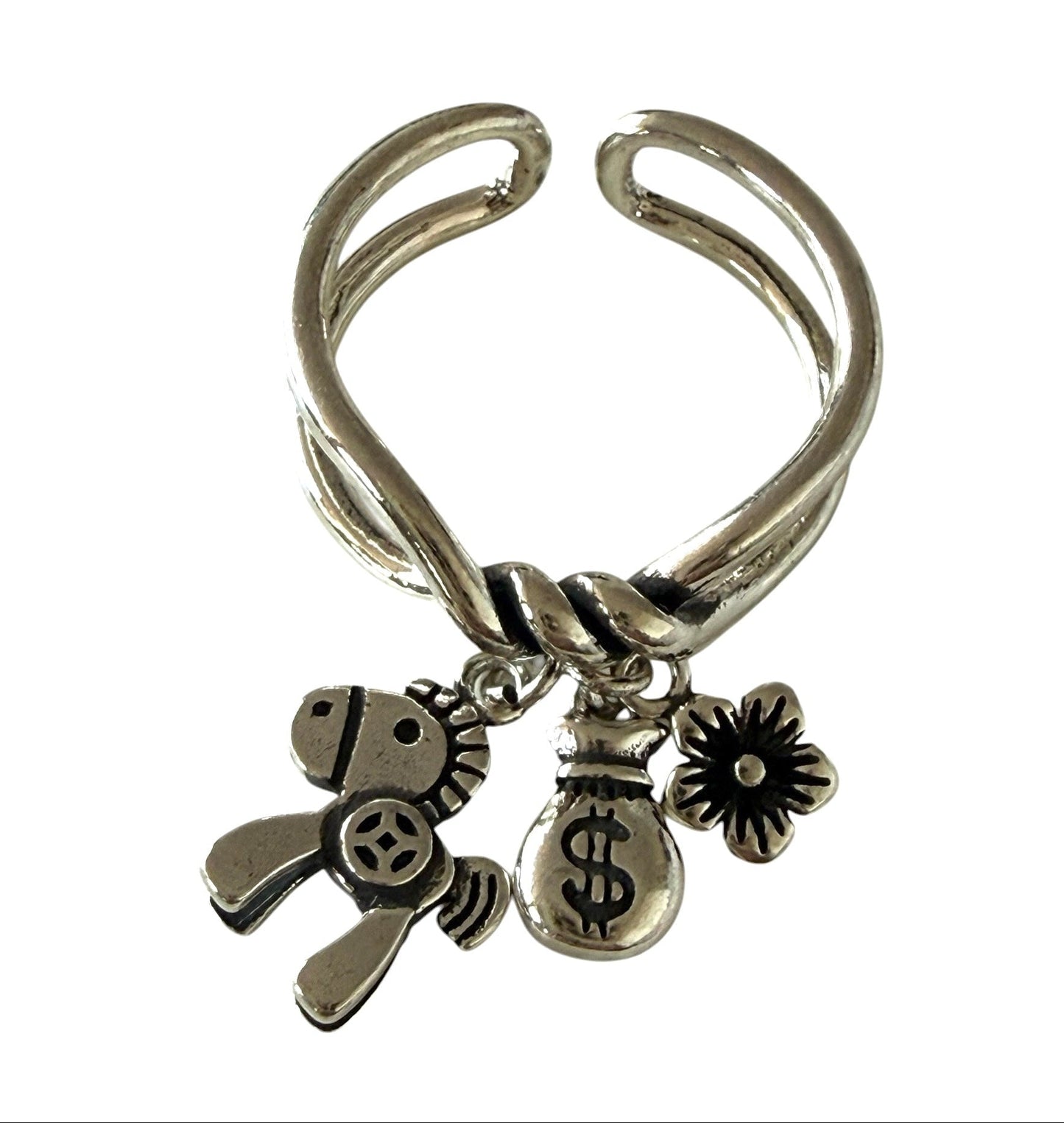 Stainless Steel Adjustable Playful Charm Ring