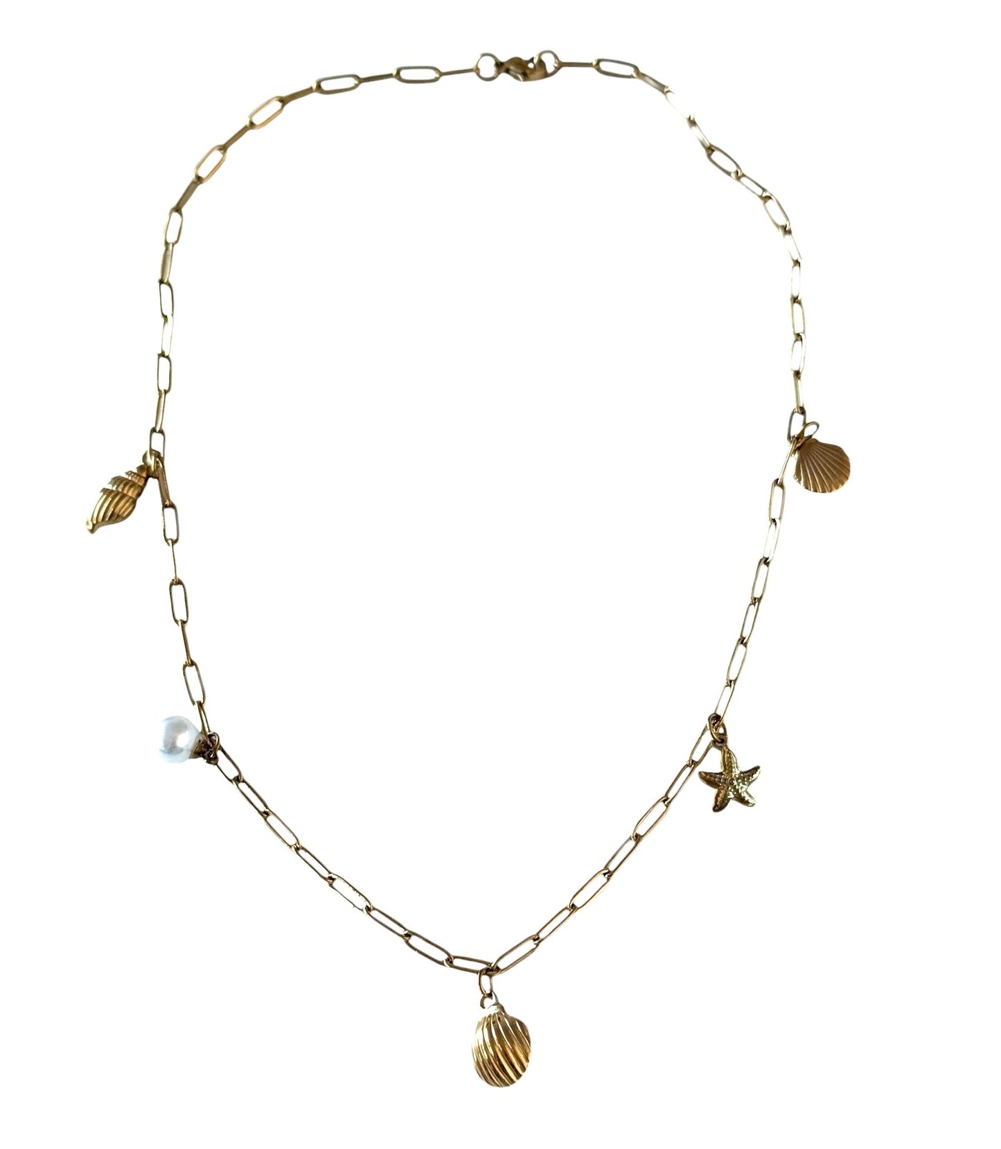 18K Gold Plated Ocean Charm Paperclip Necklace