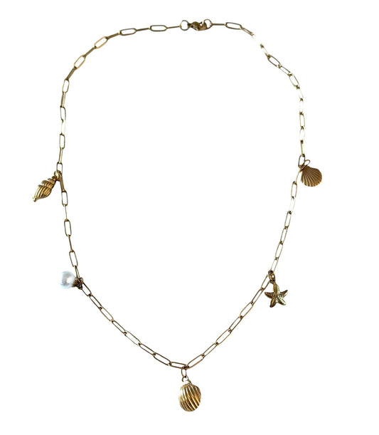 18K Gold Plated Ocean Charm Paperclip Necklace