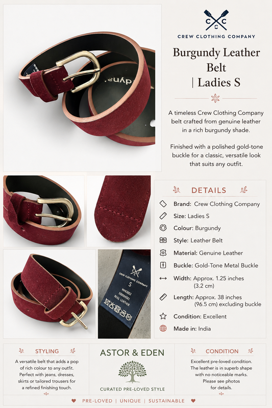 Crew Clothing Company Burgundy Leather Belt | Ladies S