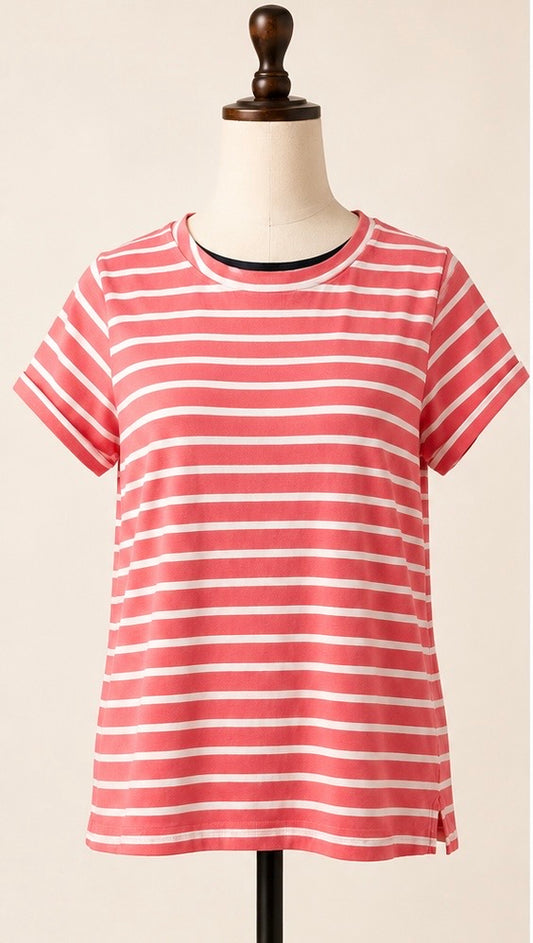 Joules Coral & White Striped T-Shirt | UK 14