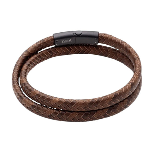 Understated Tan Double Wrap Leather Clasp Bracelet