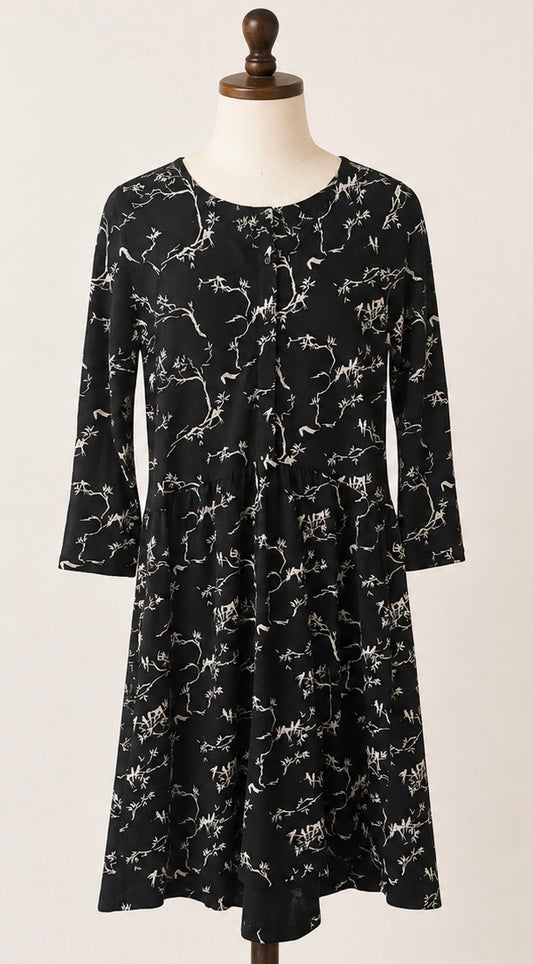 FatFace Black & Ivory Botanical Print Dress | Size 10