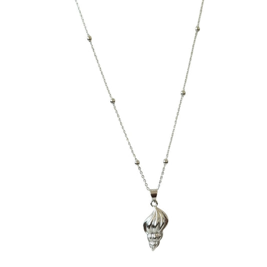 Necklace with a shell pendant on a white background