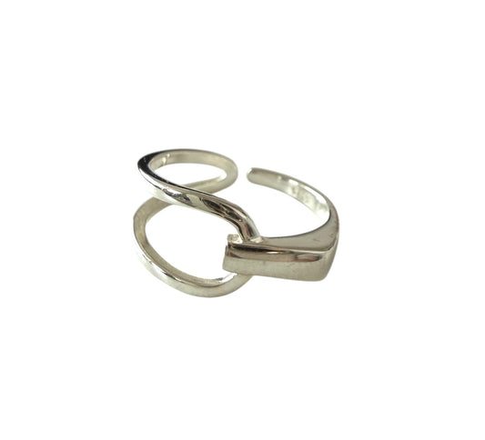 925 Sterling Silver Twisted Open Adjustable Ring