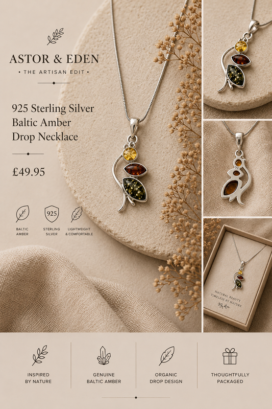 925 Sterling Silver Baltic Amber Drop Necklace