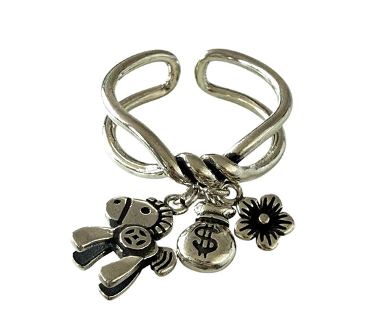 Stainless Steel Adjustable Playful Charm Ring