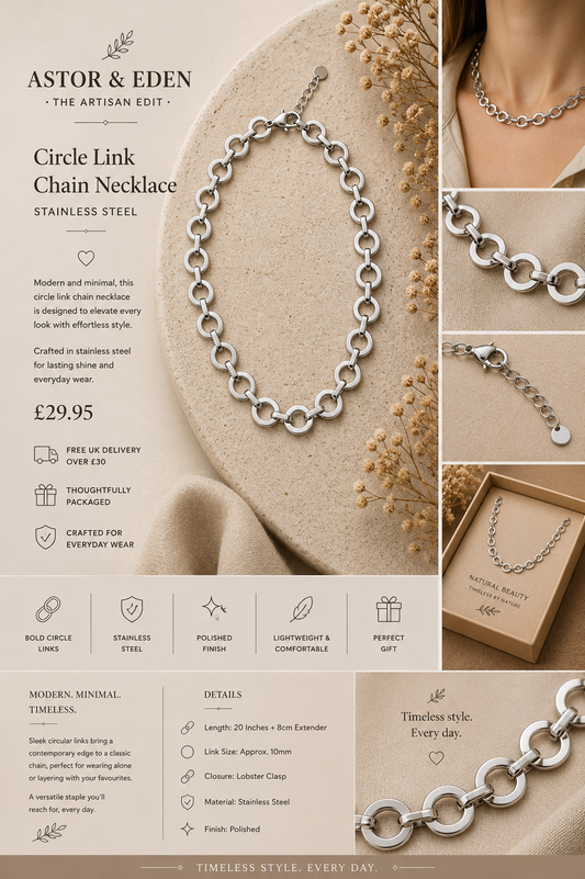Stainless Steel Silver Circle Link Chain Necklace
