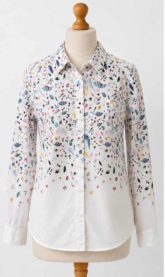 Joules Classic Fit Botanical Print Shirt | White Multi | UK 10
