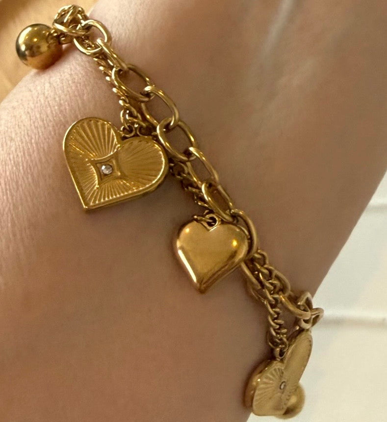 18k Gold Plated Double Chain Heart Bracelet