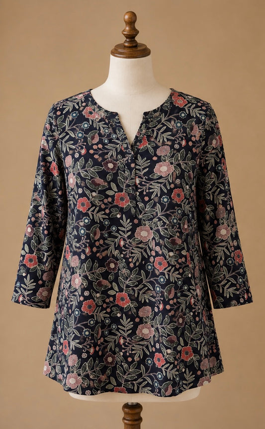 Seasalt Cornwall Risso Top | UK 8 | Organic Cotton Blend Floral Top | Navy Multi