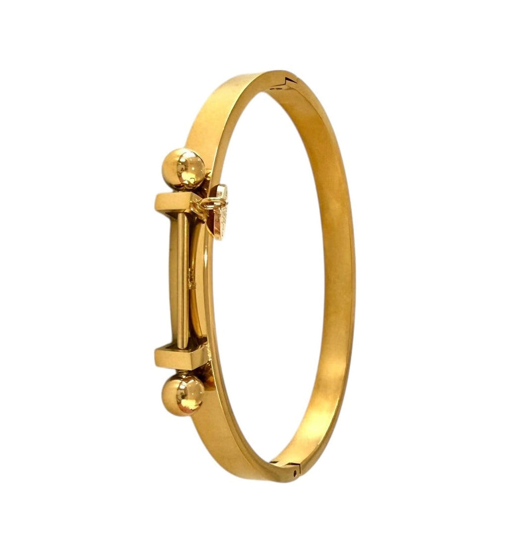 18k Gold Plated Stainless Steel DubBall Clasp Bangle Bracelet