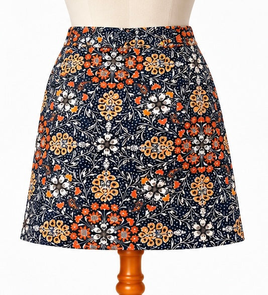 White Stuff Navy Floral Velvet-Feel A-Line Skirt | UK 14