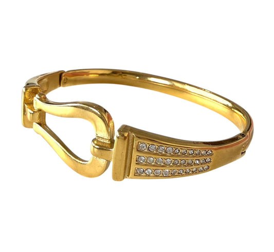 18k Gold Plated Stainless Steel Horseshoe Sparkle Clasp Bracelet