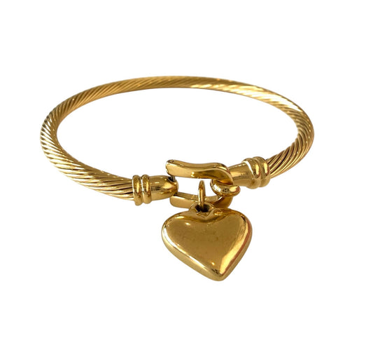 18k Gold Plated Heart Charm Hook Clasp Bracelet