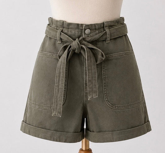 Mint Velvet Khaki Paperbag Waist Shorts | UK 8
