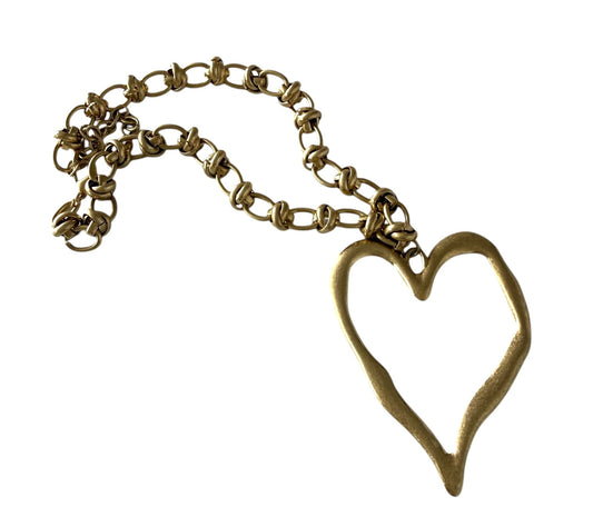 Statement Gold Tone Large Heart Pendant Necklace
