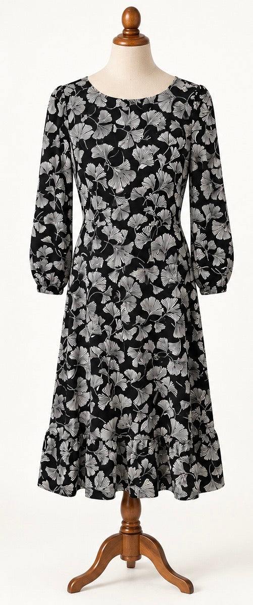 Hobbs London Black & Ivory Botanical Print Dress | UK 10