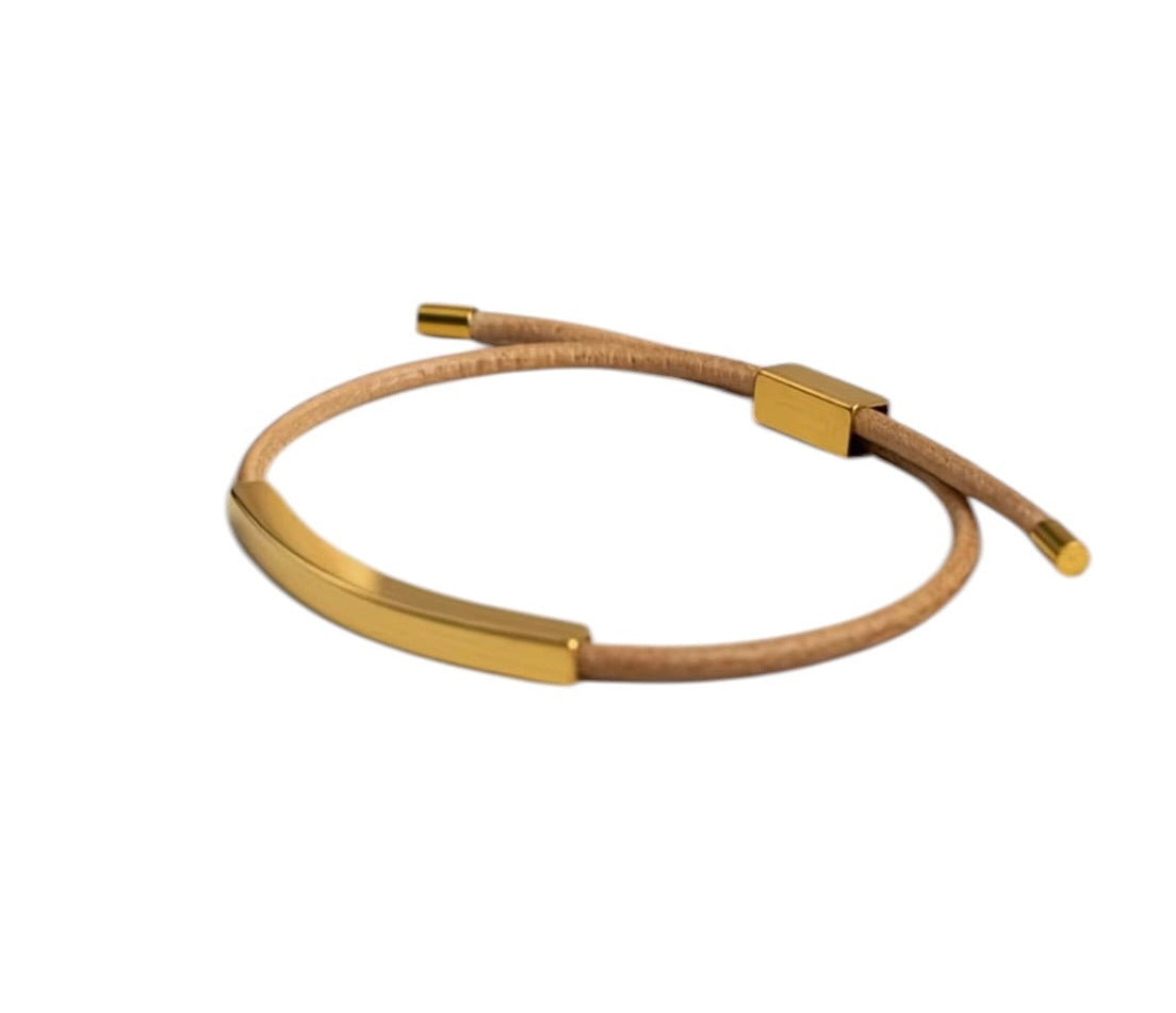 BLKSMTH Natural Cowhide Leather & 18k Gold Plated Adjustable Bracelet
