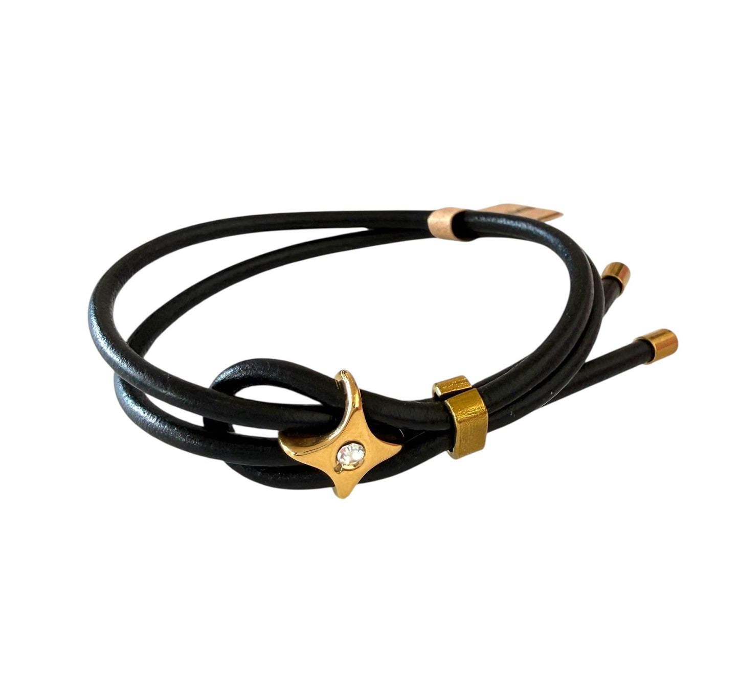 BLKSMTH Black Cowhide Leather Bracelet with 18K Gold Plated Clasp