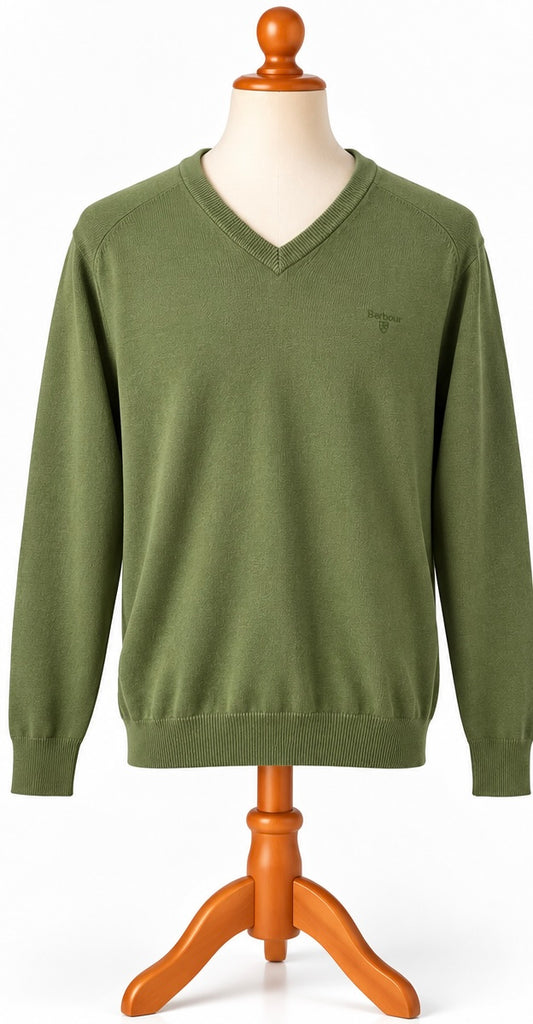 Barbour Pima Cotton V-Neck Jumper | Men’s M | Olive Green