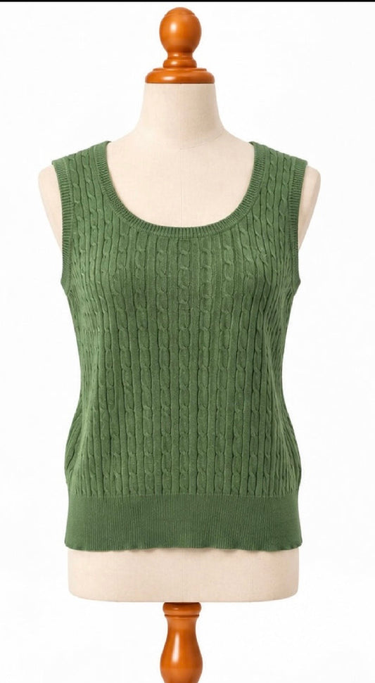 Crew Clothing Co. Green Cable Knit Vest | Ladies | Size 8