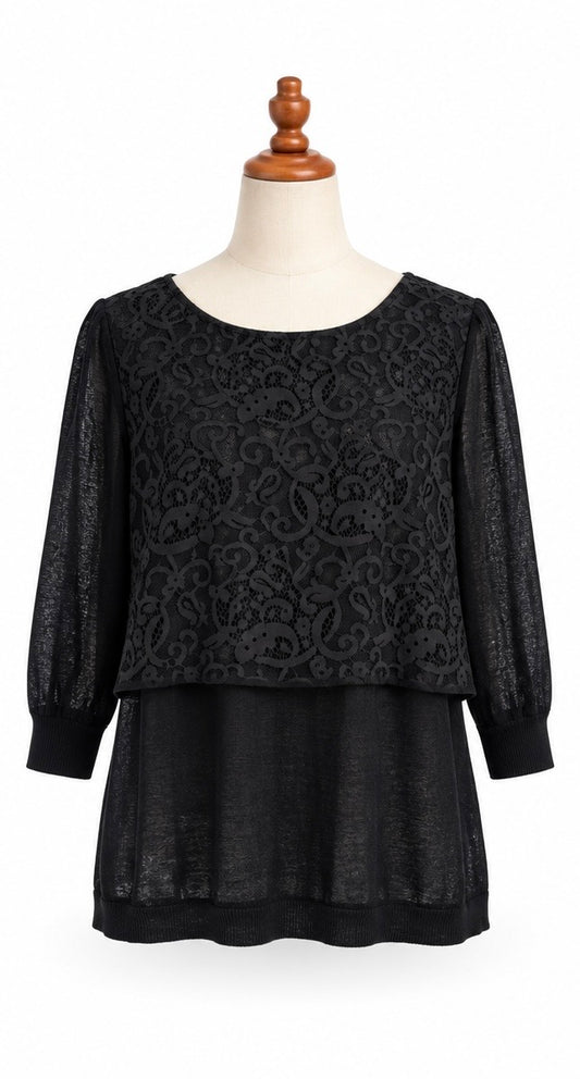 Mint Velvet Black Lace Overlay Top | Size 12